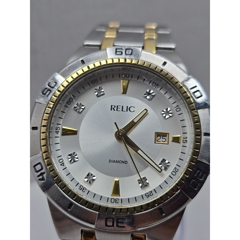 Relic By Fossil Gold Silver Two Tone Diamond Date… - image 4